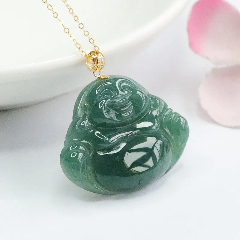 Buddha Jade Necklace with Sterling Silver Chain