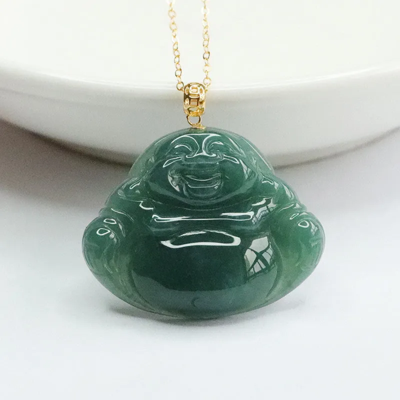 Buddha Jade Necklace with Sterling Silver Chain