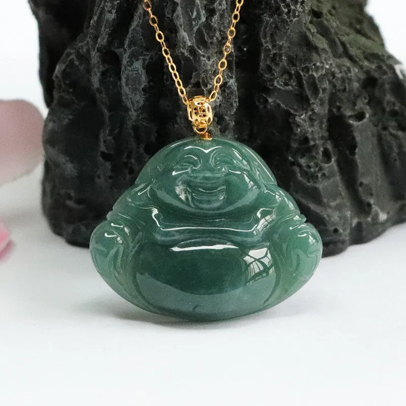 Buddha Jade Necklace with Sterling Silver Chain