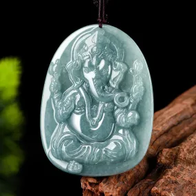 Burmese Jade Jadeite Ganesha Pendant Blue Carved Necklace