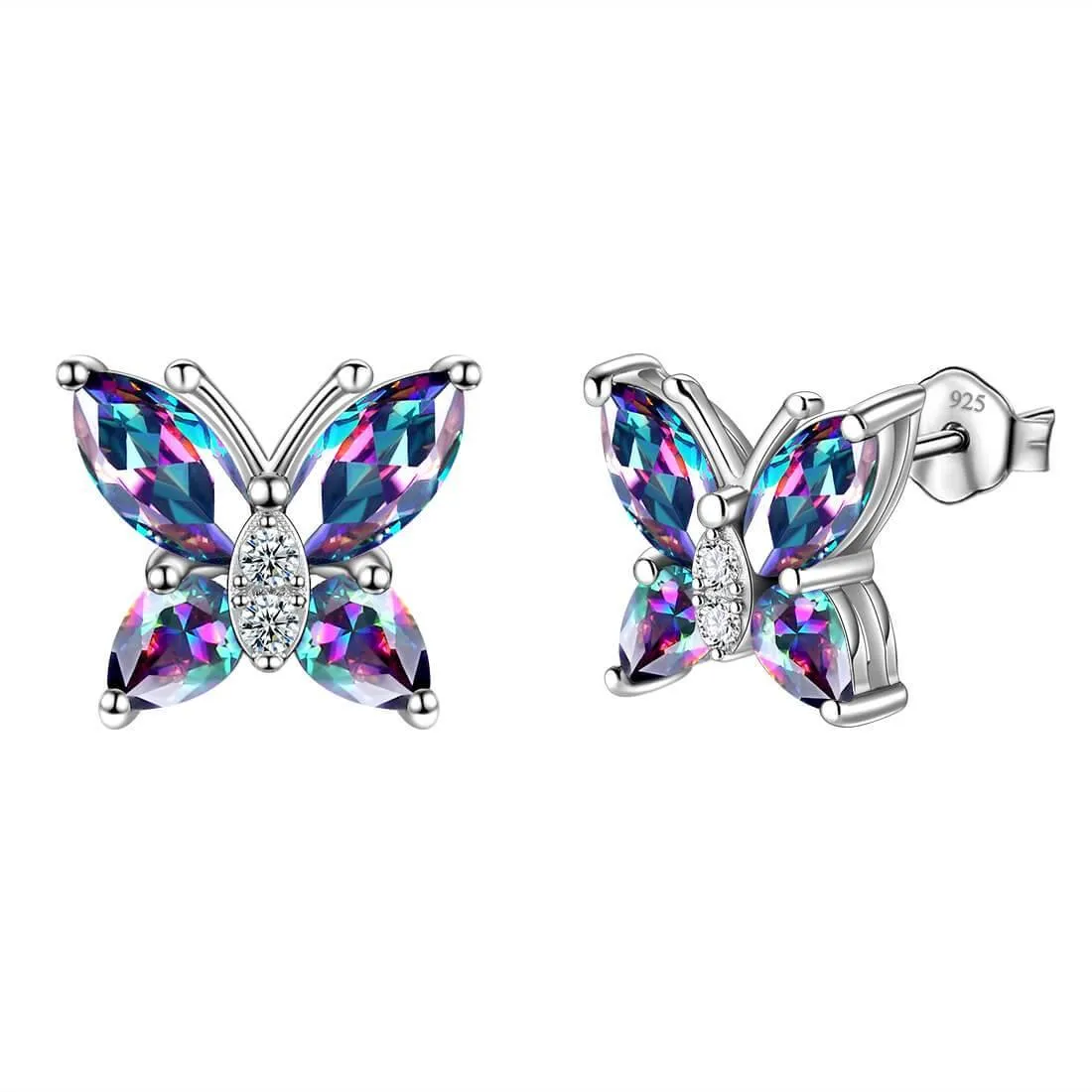 Butterfly Rainbow Mystic Topaz Stud Earrings Women Girls Jewelry Gift Sterling Silver