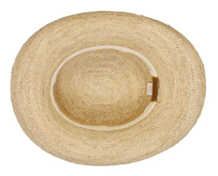 C- Scala Womens "Alessandra" Hand Crocheted Raffia Upturn Sunhat with 3-1/2" Brim, Style# L551OS