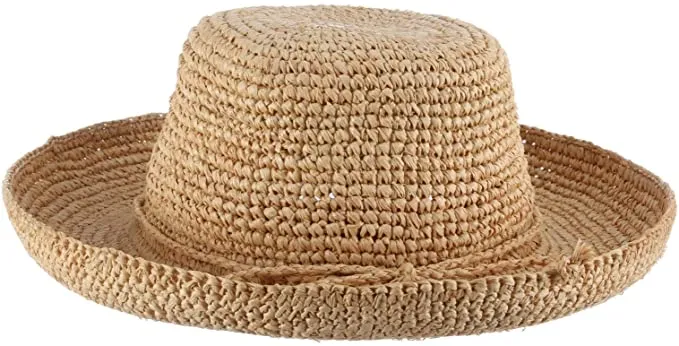 C- Scala Womens "Alessandra" Hand Crocheted Raffia Upturn Sunhat with 3-1/2" Brim, Style# L551OS