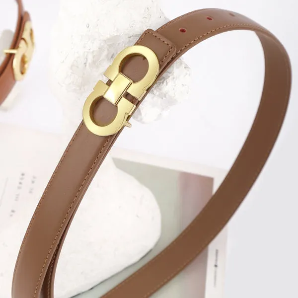 Caramel Women's Leather Belts with Gold Double Ring Buckle Belt 焦糖色女士金色雙環扣皮帶 KCBELT1129