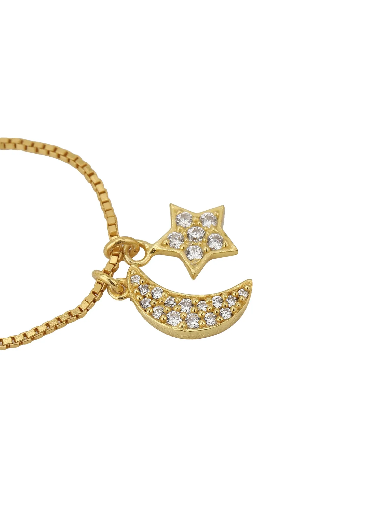 Carlton London Gold Plated Cz Studded Star-Moon Shape Watch Charm For Women