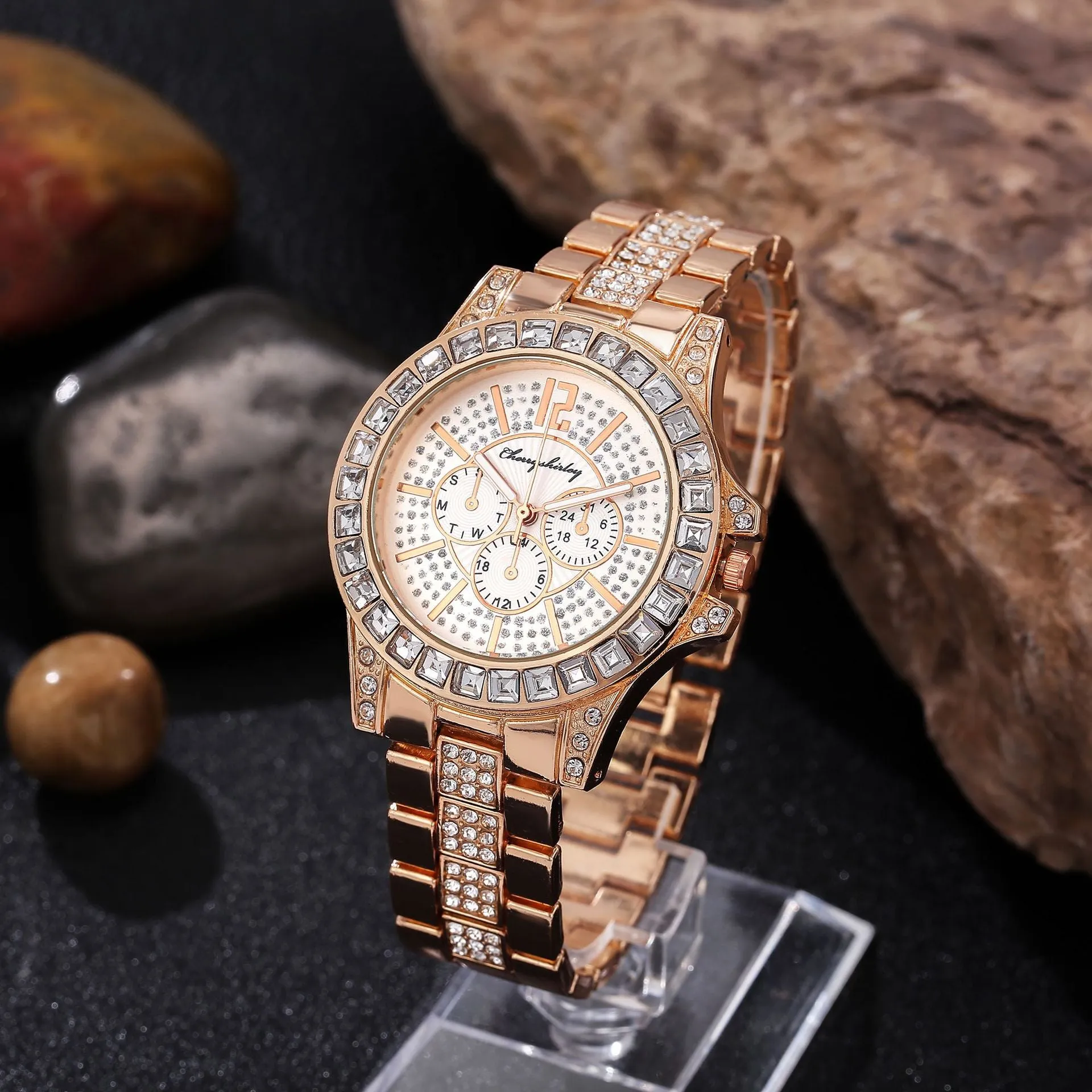 Casual Quartz Watch Female Korean Fashion Diamond Business Steel Belt Watch Trendy Ladies Watches