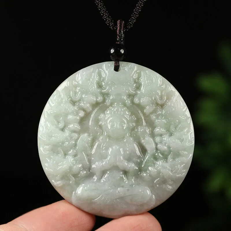 Certified Grade A Red Green Natural Jade Jadeite Pendant Kwan-Yin Dragon Necklace