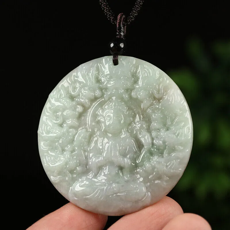 Certified Grade A Red Green Natural Jade Jadeite Pendant Kwan-Yin Dragon Necklace