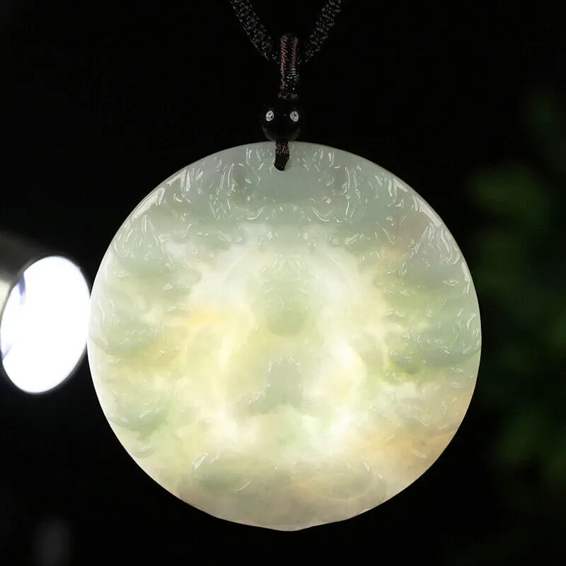 Certified Grade A Red Green Natural Jade Jadeite Pendant Kwan-Yin Dragon Necklace