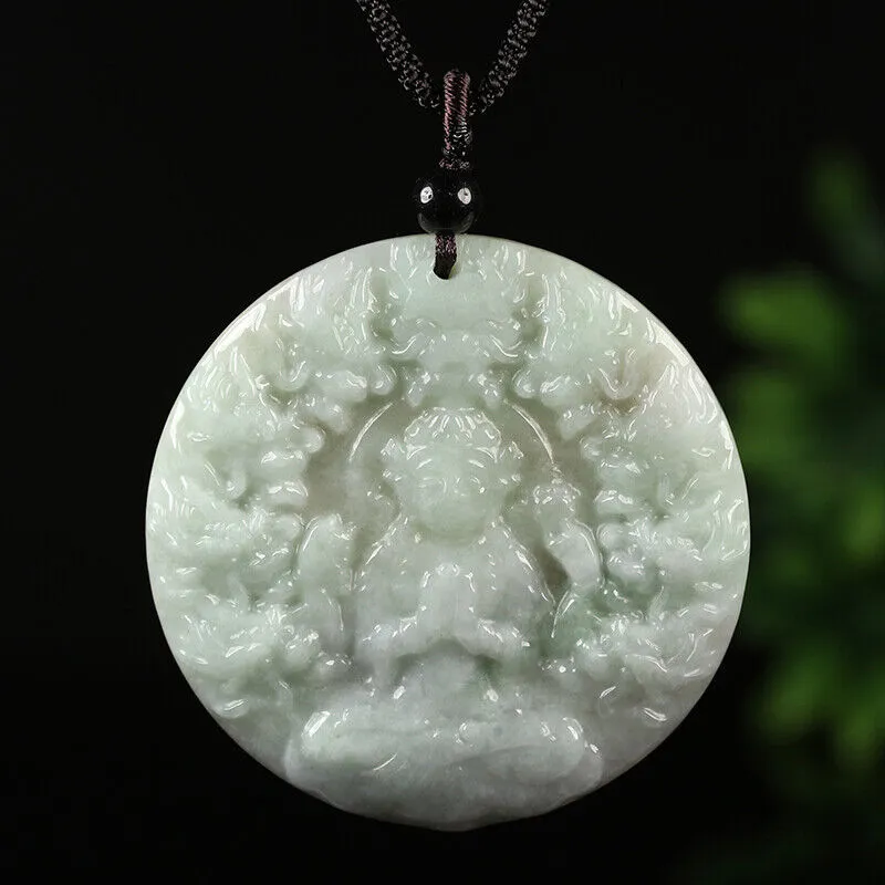 Certified Grade A Red Green Natural Jade Jadeite Pendant Kwan-Yin Dragon Necklace