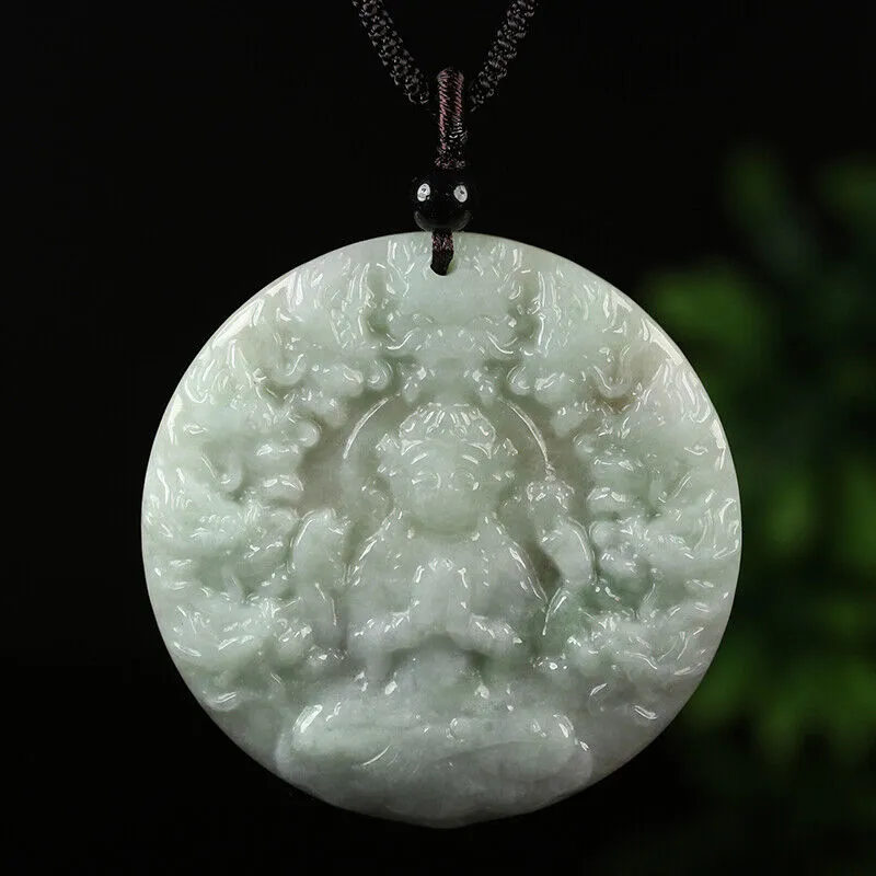 Certified Grade A Red Green Natural Jade Jadeite Pendant Kwan-Yin Dragon Necklace