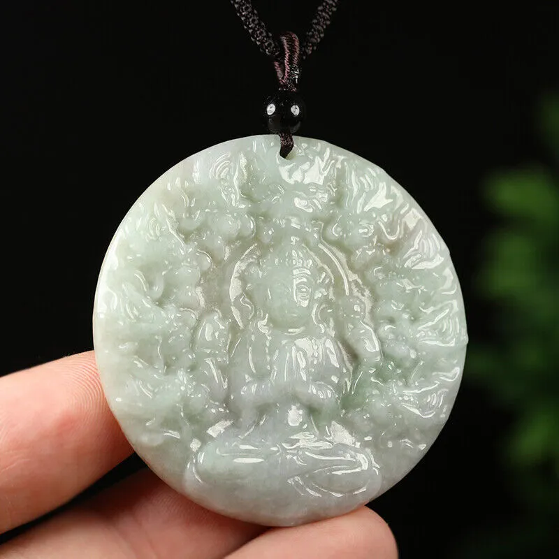 Certified Grade A Red Green Natural Jade Jadeite Pendant Kwan-Yin Dragon Necklace