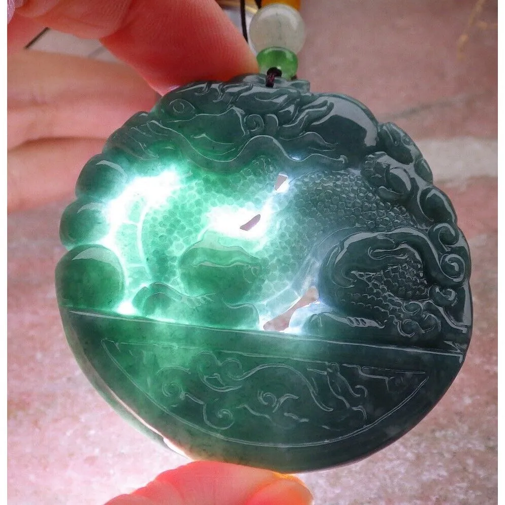 Certified Green 100% Natural A Jade Jadeite Pendant Dragon Mouse Rat Necklace