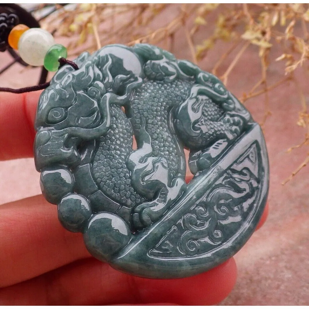 Certified Green 100% Natural A Jade Jadeite Pendant Dragon Mouse Rat Necklace