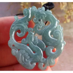 Certified Green Burma Natural A Jade Jadeite Pendant Dragon Phoenix Necklace