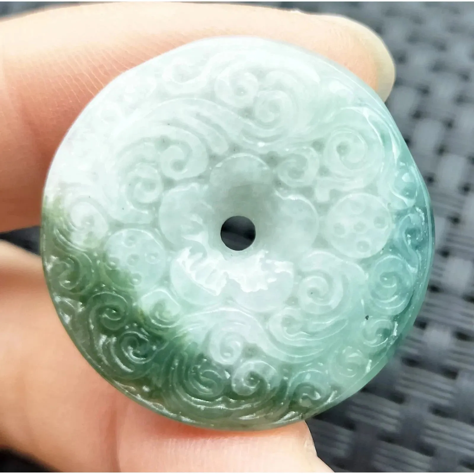 Certified Green Lavender Natural A Jadeite Moire Safety Circle Donut Pendant Necklace