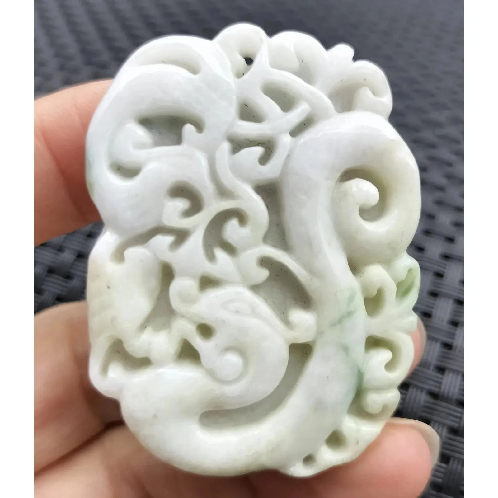 Certified Green Lavender Natural Type A Jadeite Carved Dragon Phoenix Pendant Necklace