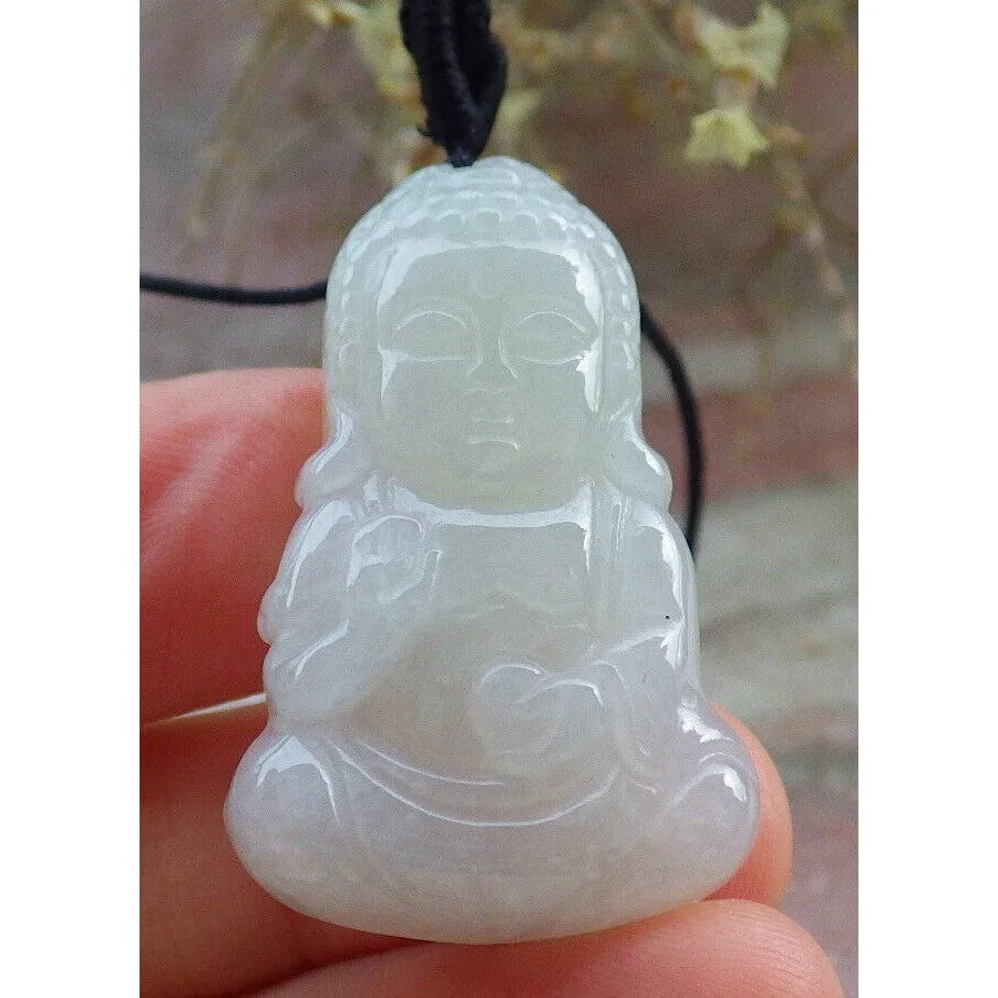 Certified White Burma Natural A Jade Jadeite Pendant Buddha God Necklace