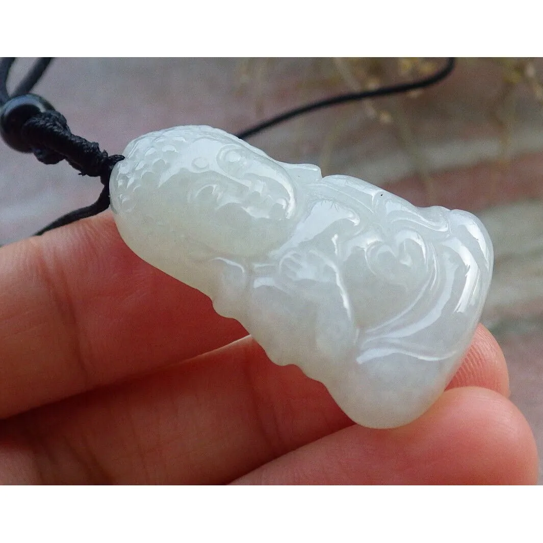 Certified White Burma Natural A Jade Jadeite Pendant Buddha God Necklace