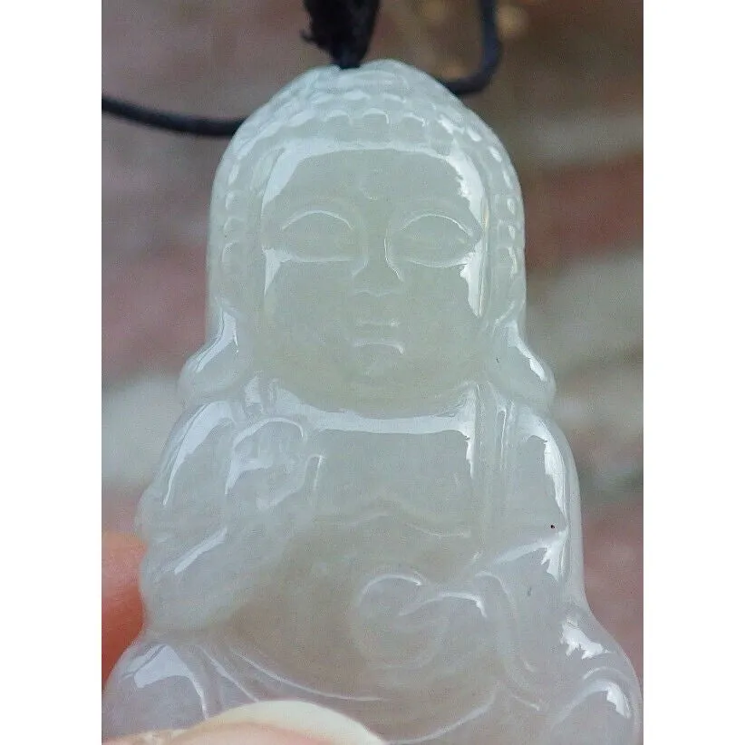 Certified White Burma Natural A Jade Jadeite Pendant Buddha God Necklace