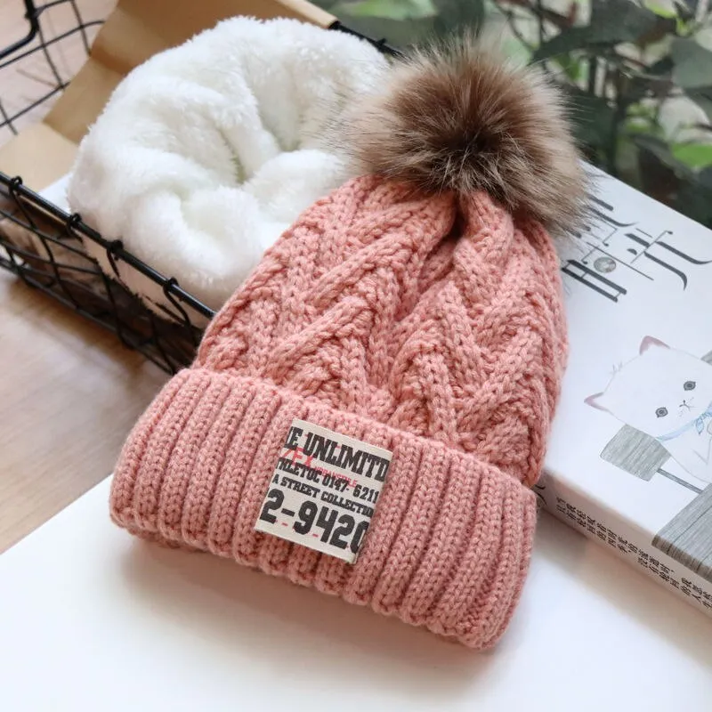 Children's hat Autumn winter boys and children knitted hat lovely lady with warm velvet Korean version of the trend woollen hat