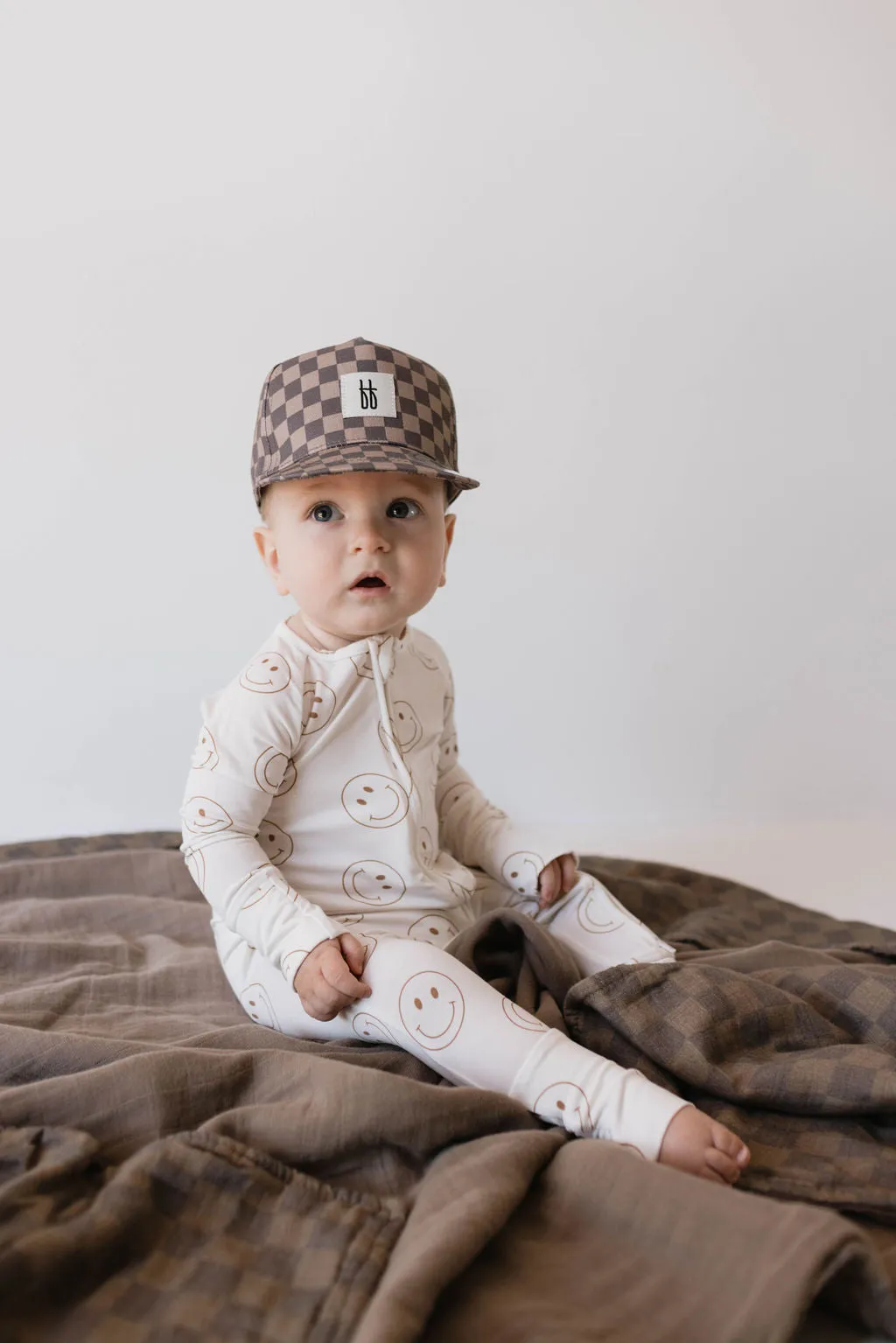 Children's Trucker Hat | Faded Brown Checkerboard