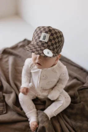 Children's Trucker Hat | Faded Brown Checkerboard