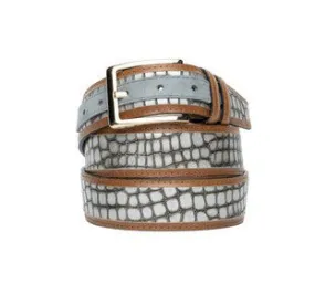 Corrente Crocodile Printed Calfskin Belt Silver