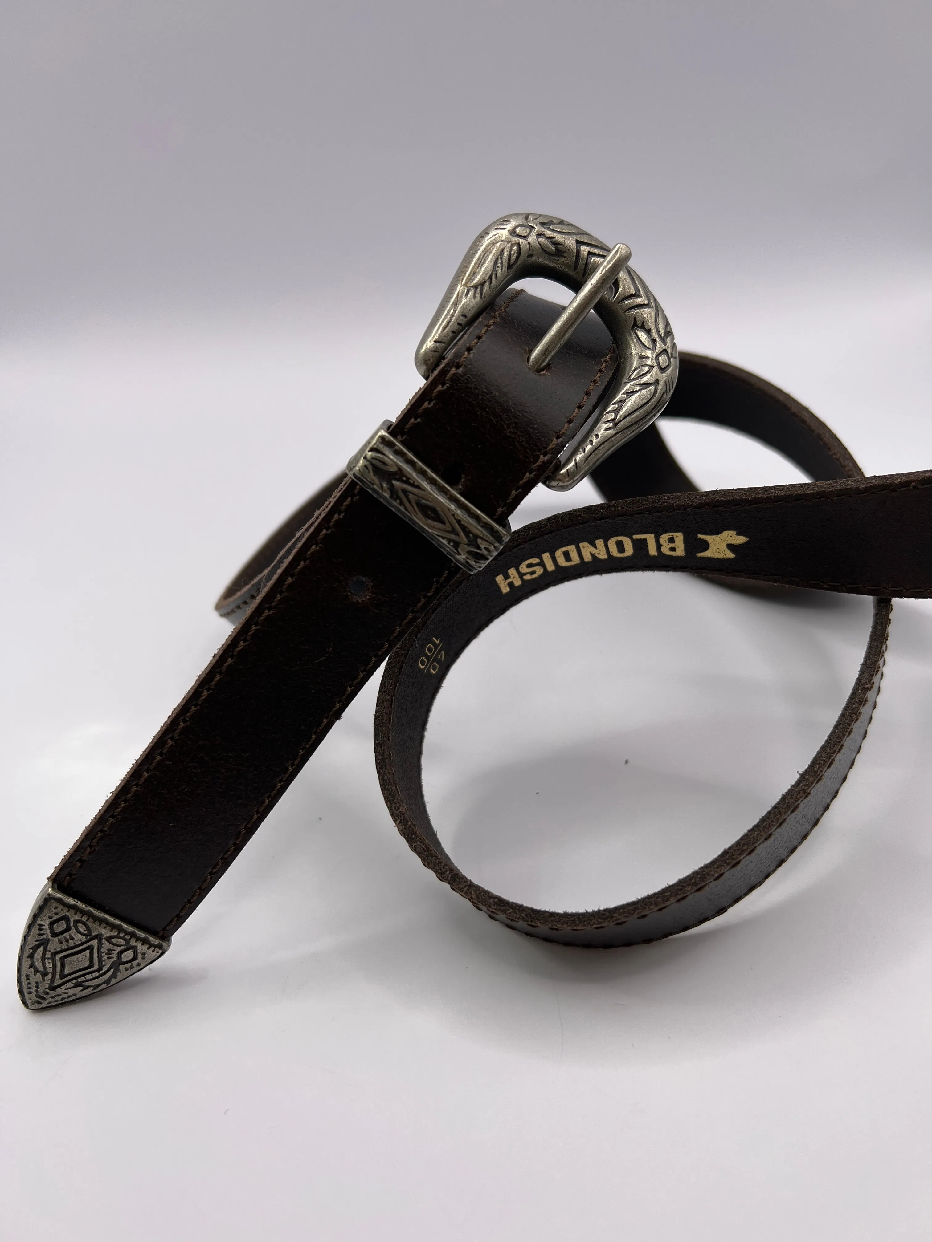 Cowboy Brown Leather Belt with Silver Adornment