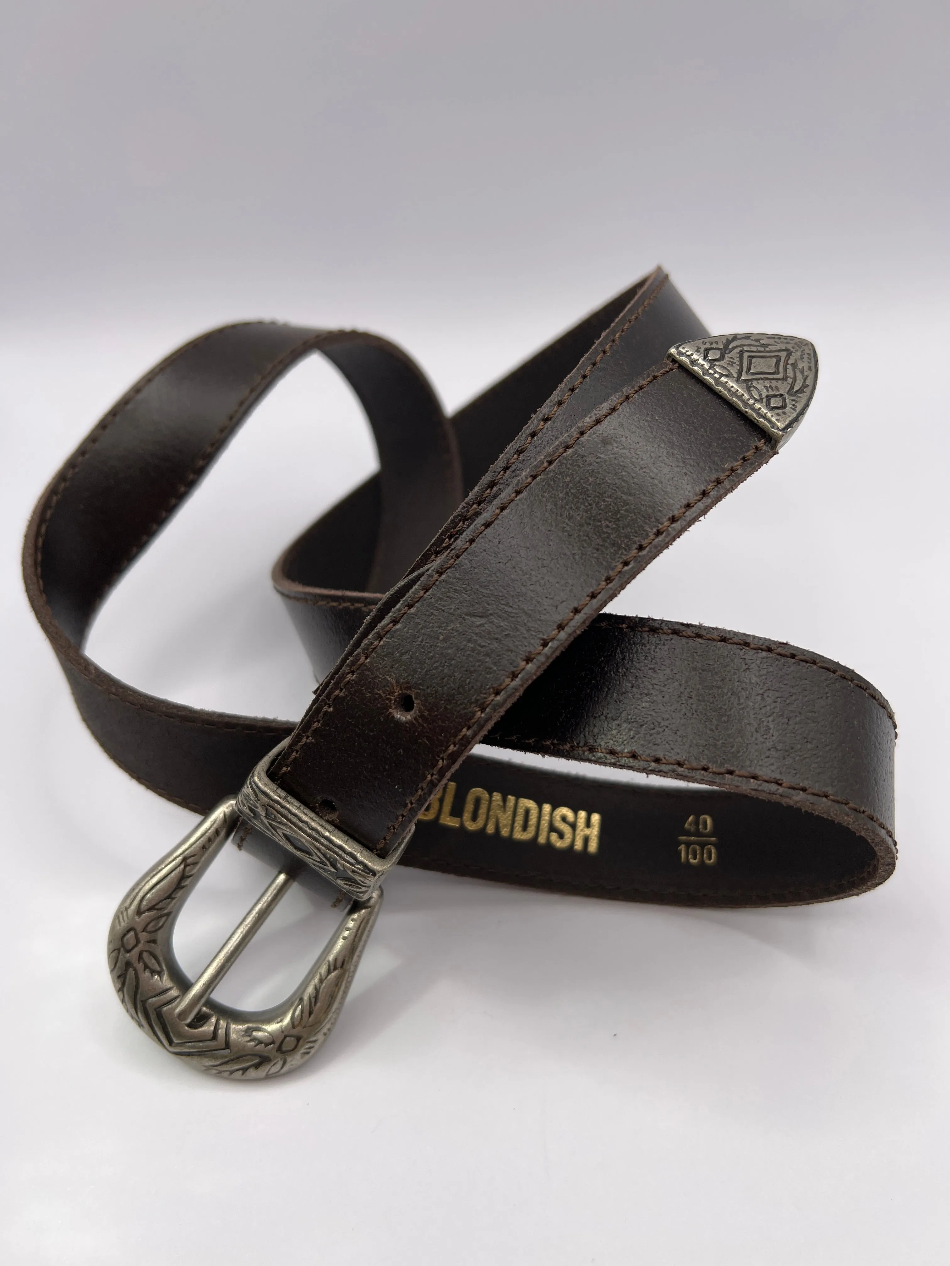 Cowboy Brown Leather Belt with Silver Adornment