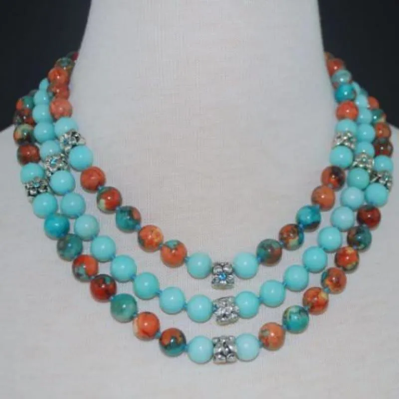 Custom Handmade  Amazonite Gemstone Three Strands Beaded Necklace