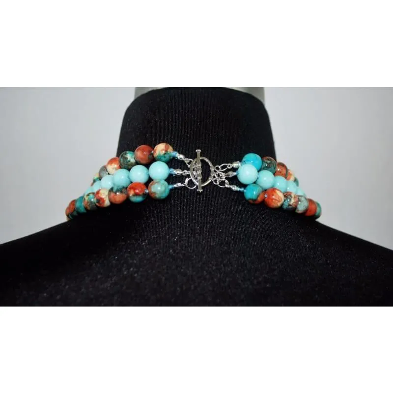 Custom Handmade  Amazonite Gemstone Three Strands Beaded Necklace