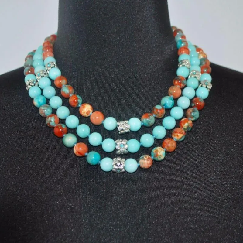 Custom Handmade  Amazonite Gemstone Three Strands Beaded Necklace