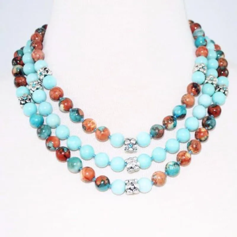 Custom Handmade  Amazonite Gemstone Three Strands Beaded Necklace