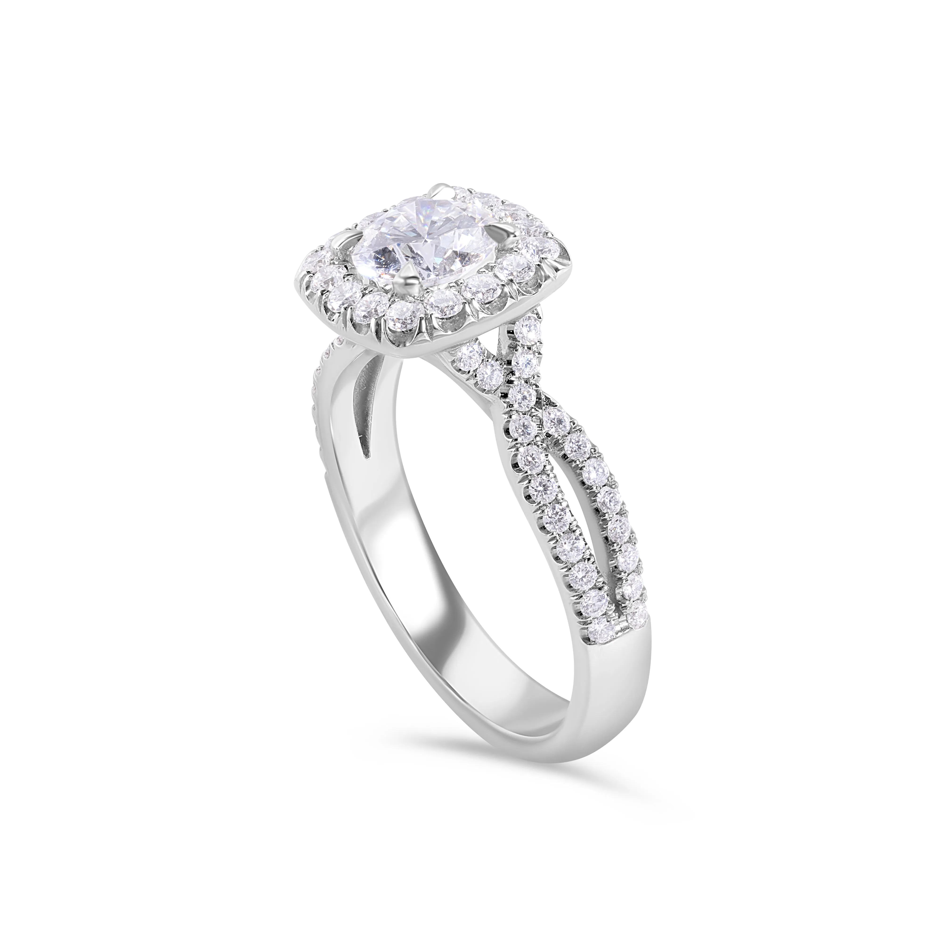 Dazzling Halo Engagement Ring With Twisted Shank