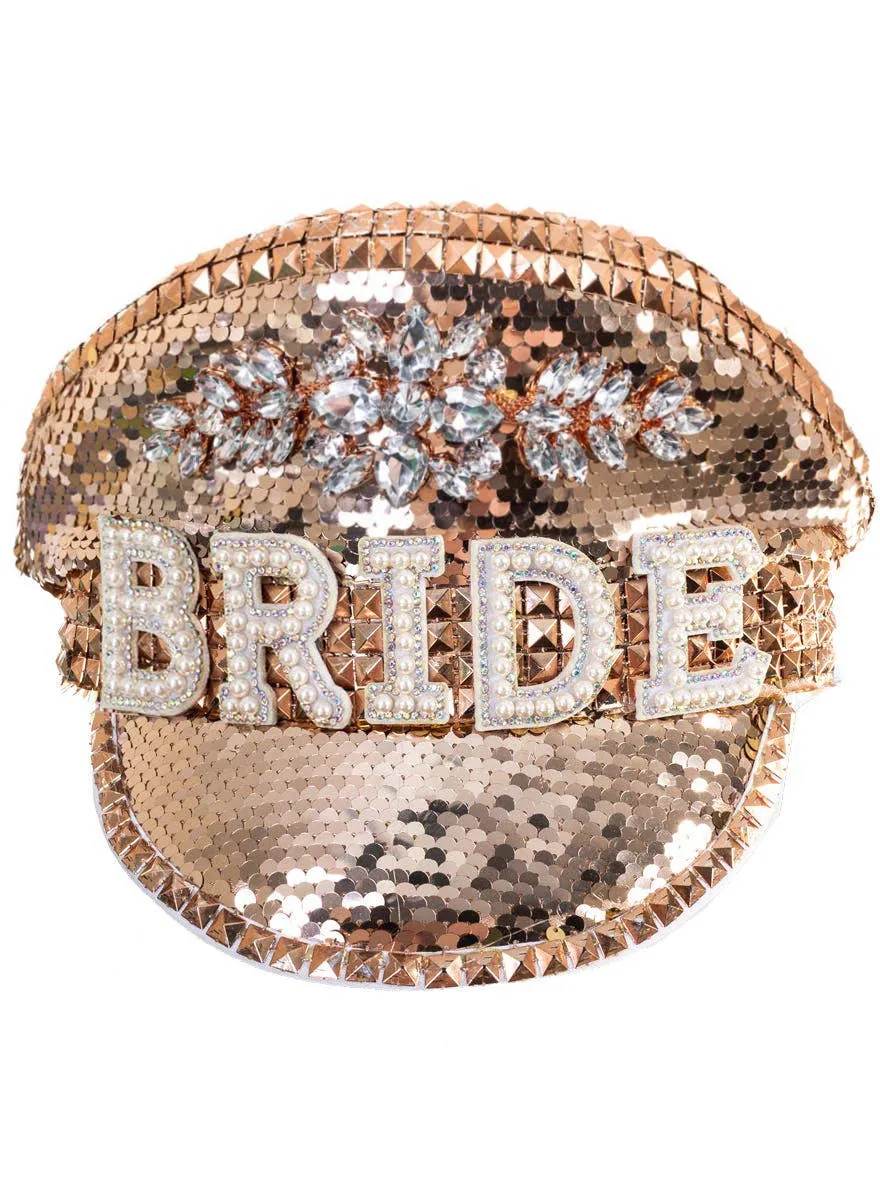 Deluxe Rose Gold Sequin Bride Hens Night Hat