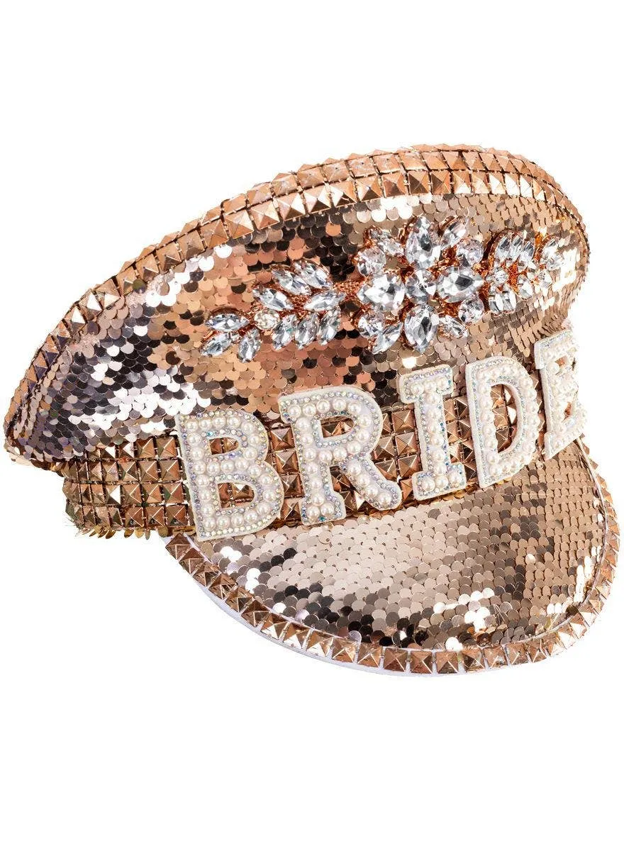 Deluxe Rose Gold Sequin Bride Hens Night Hat