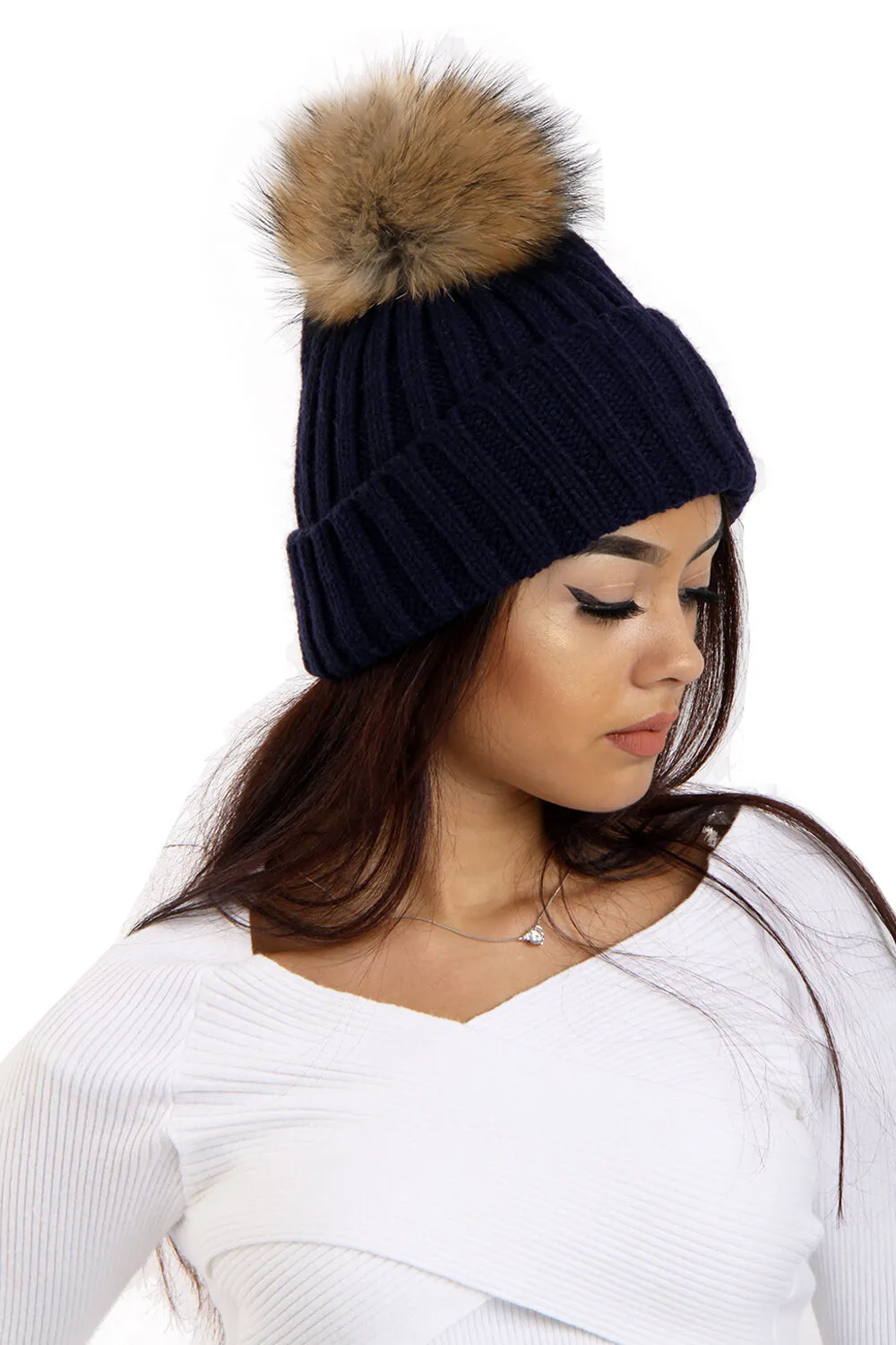 Detachable Faux Fur Bobble Pom Pom Hat