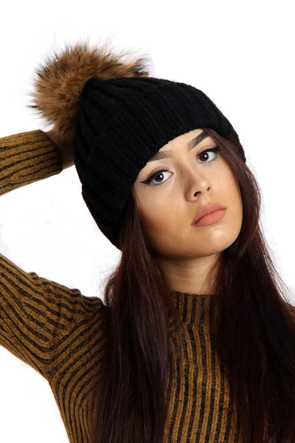 Detachable Faux Fur Bobble Pom Pom Hat