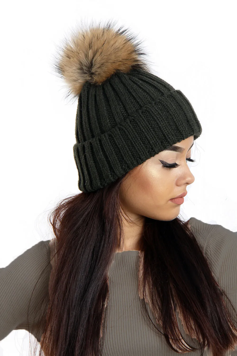 Detachable Fur Bobble Pom Pom Hat