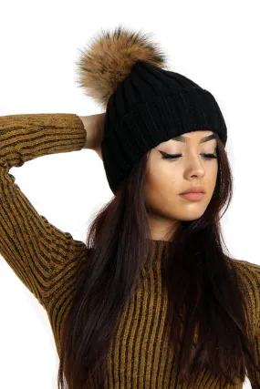 Detachable Fur Bobble Pom Pom Hat