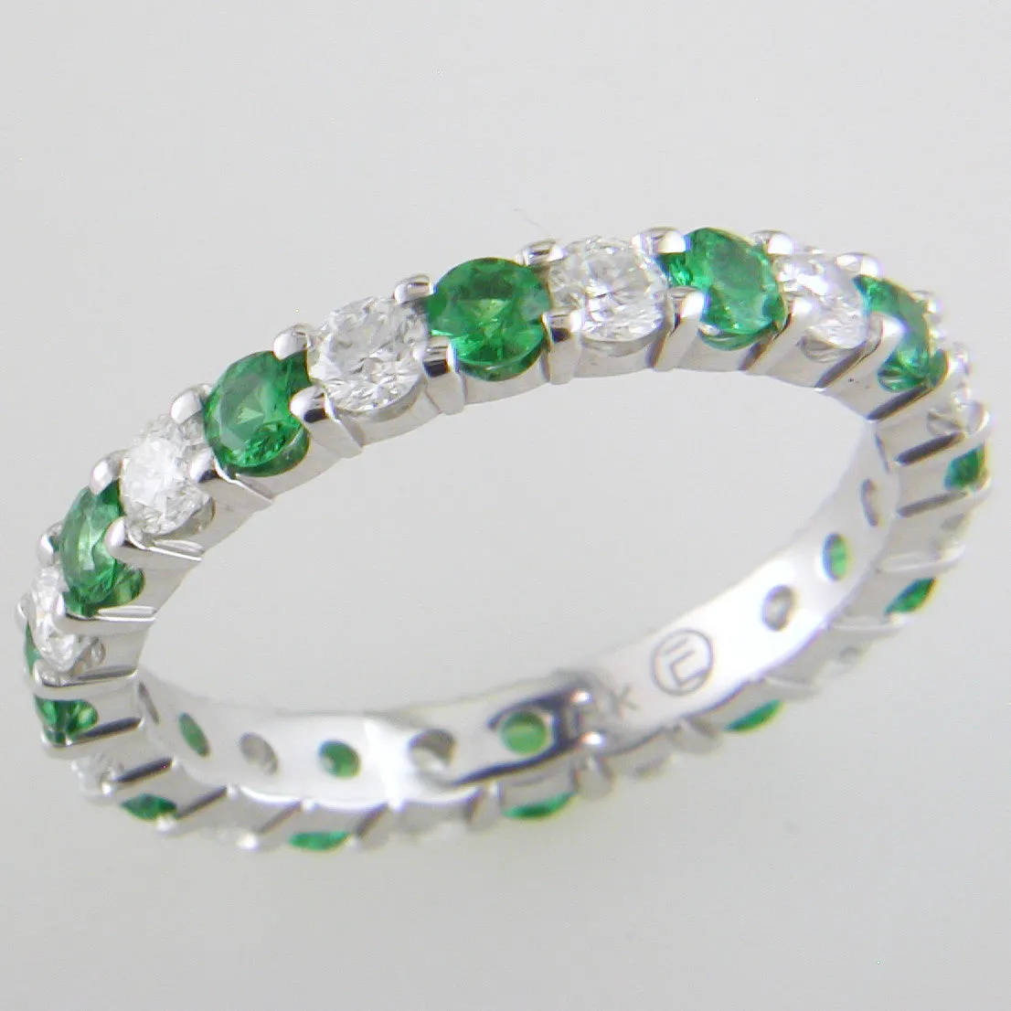 Diamond & Tsavorite Eternity Wedding Band Anniversary Ring 18K White Gold