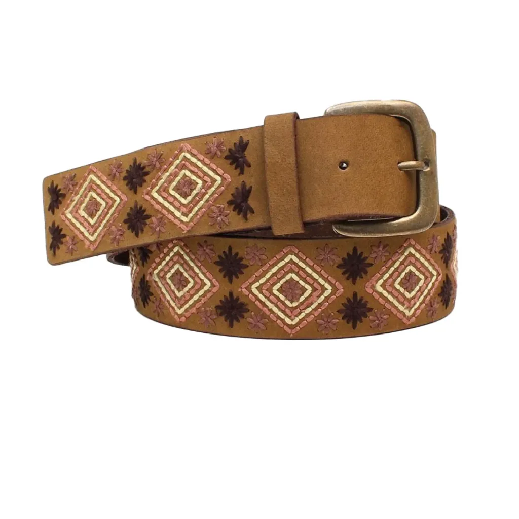 Diamond Embroidered Medium Brown Belt