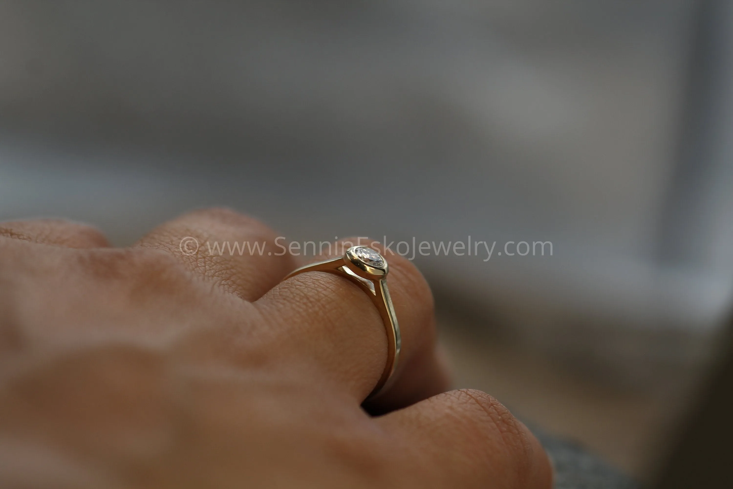 Diamond Peekaboo Yellow Gold Hand Made Vintage Inspired Engagement Ring