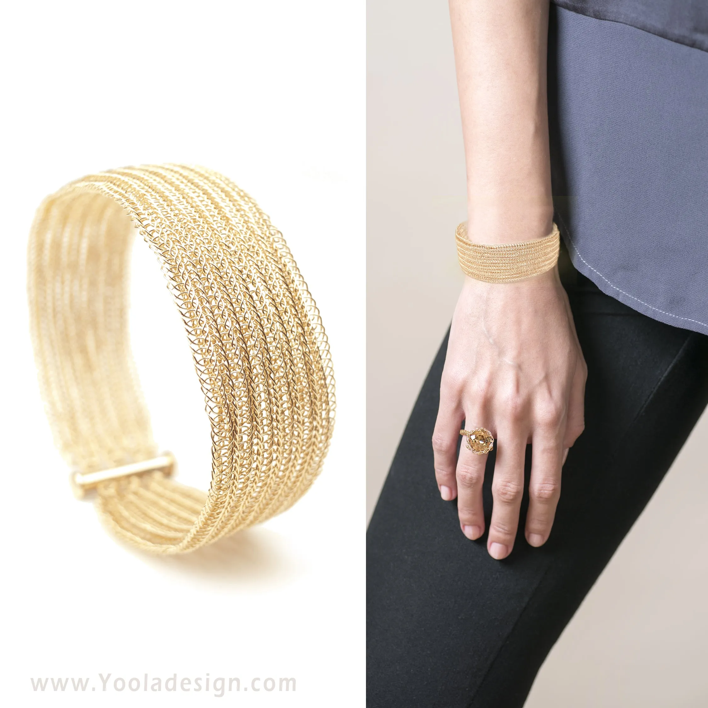 Double knit gold filled cuff bracelet