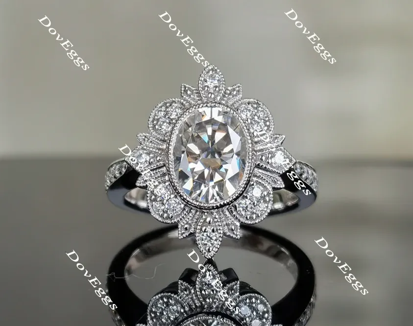 Doveggs oval floral moissanite engagement ring