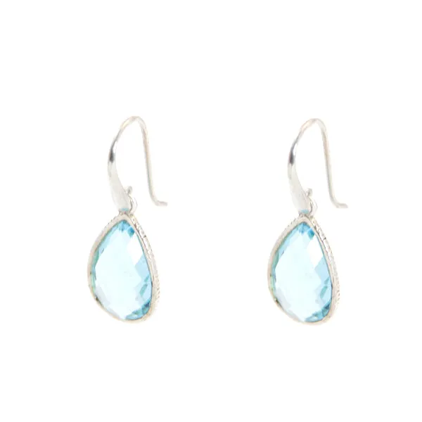 Earrings - Drop Framed Blue Topaz Sterling Silver