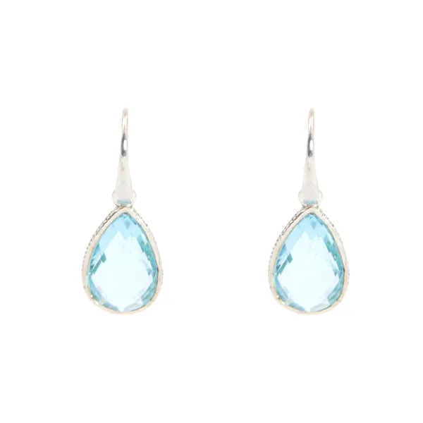 Earrings - Drop Framed Blue Topaz Sterling Silver