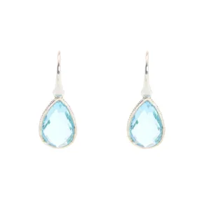 Earrings - Drop Framed Blue Topaz Sterling Silver