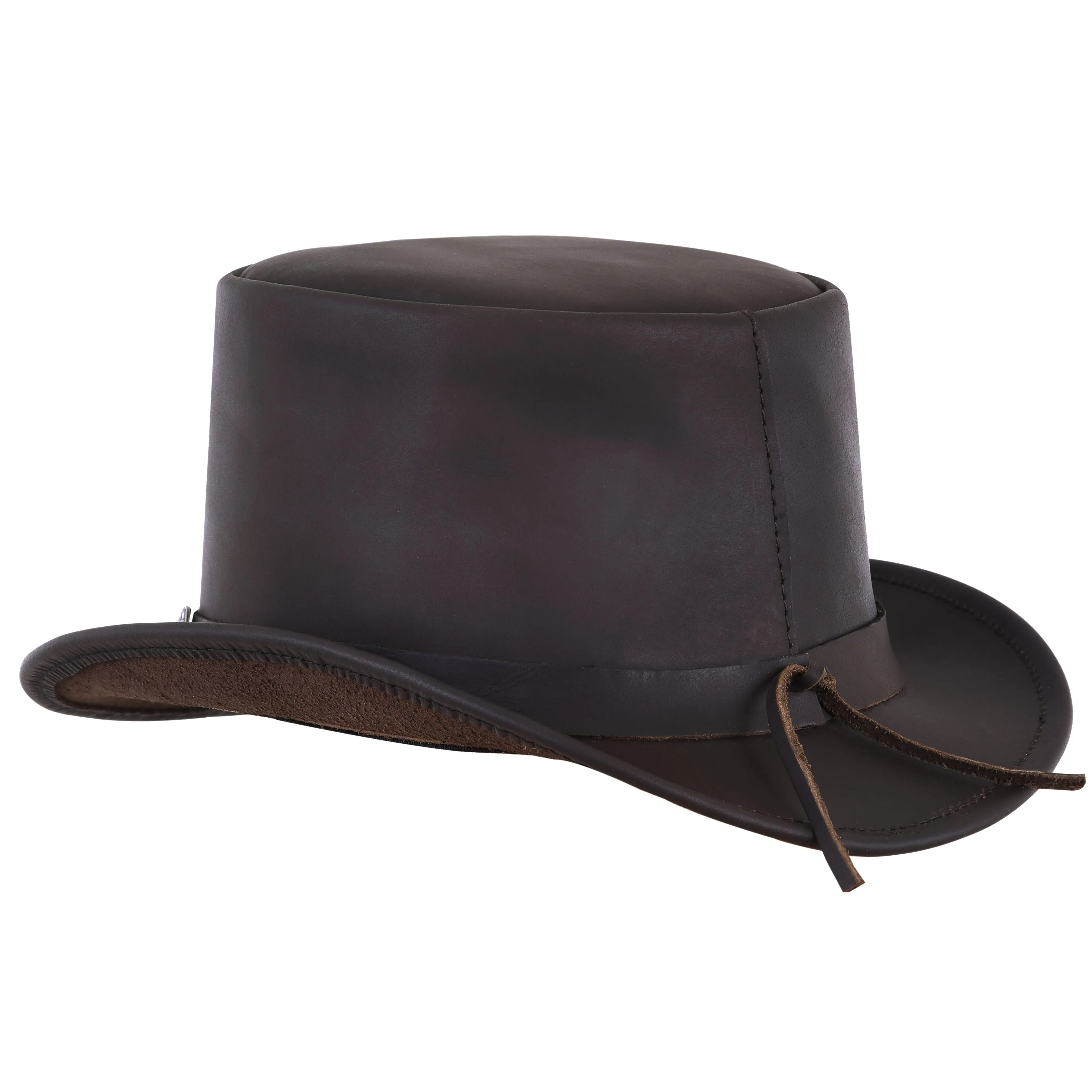 El Dorado Steampunk Cowhide Leather Brown Top Hat With Buffalo Nickel Band